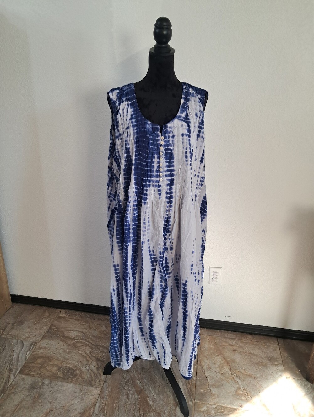 Woman Within Peasant Maxi Dress 34W Tie Dye 100% Cotton Flowy Boho Hippie